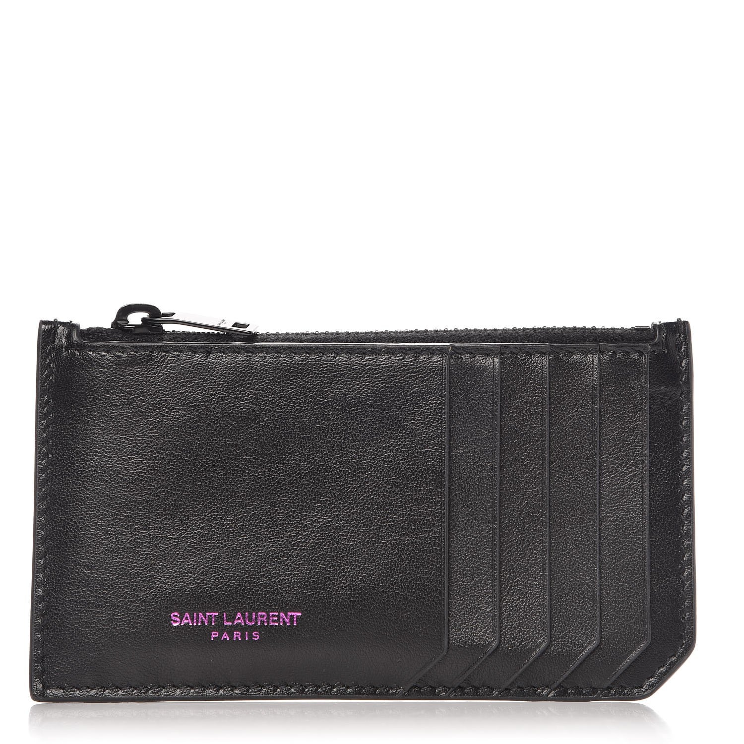 Saint Laurent Calfskin 5 Fragments Zip Pouch Card Holder Black 1 of 6