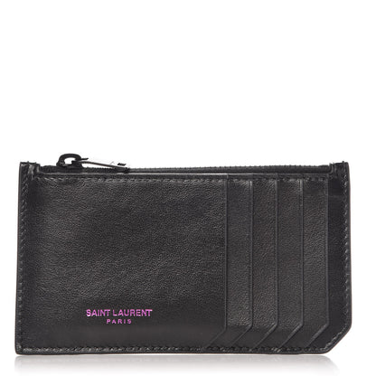 Saint Laurent Calfskin 5 Fragments Zip Pouch Card Holder Black 1 of 6