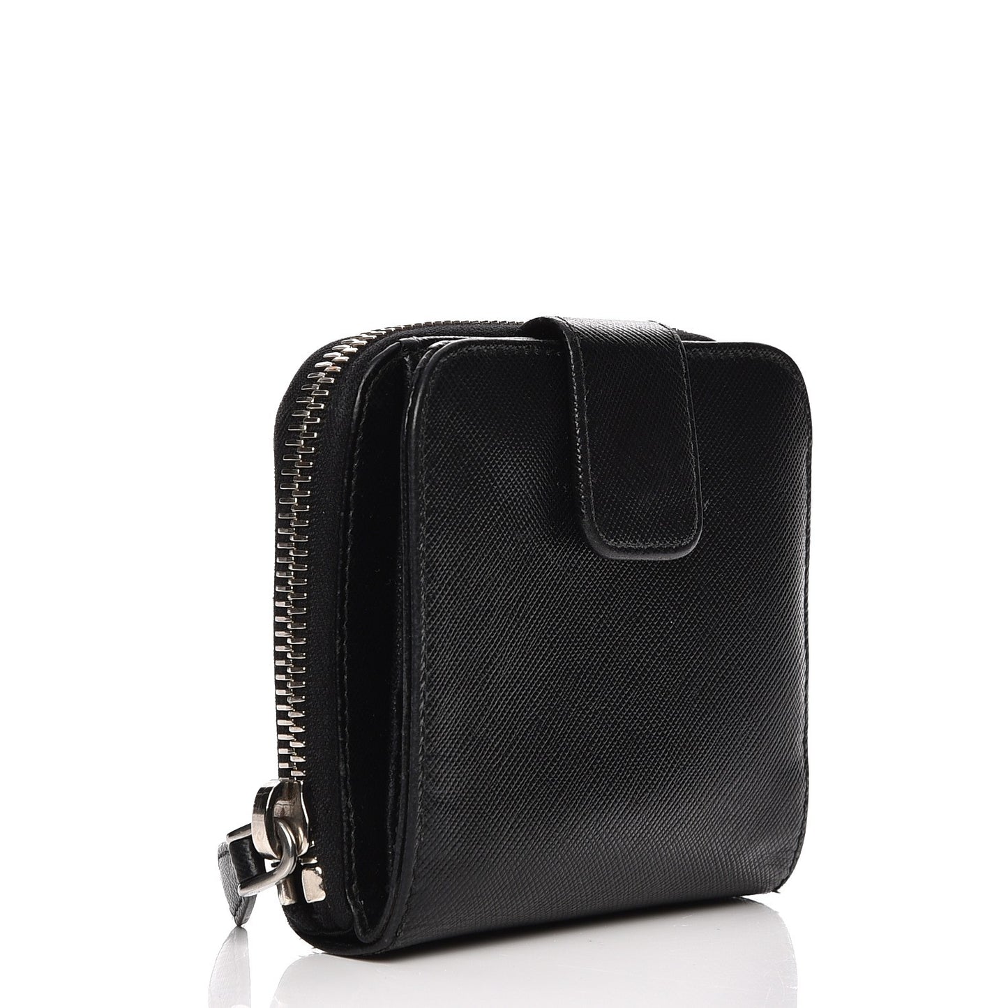 Saffiano Metal Compact Zip Around Wallet Black