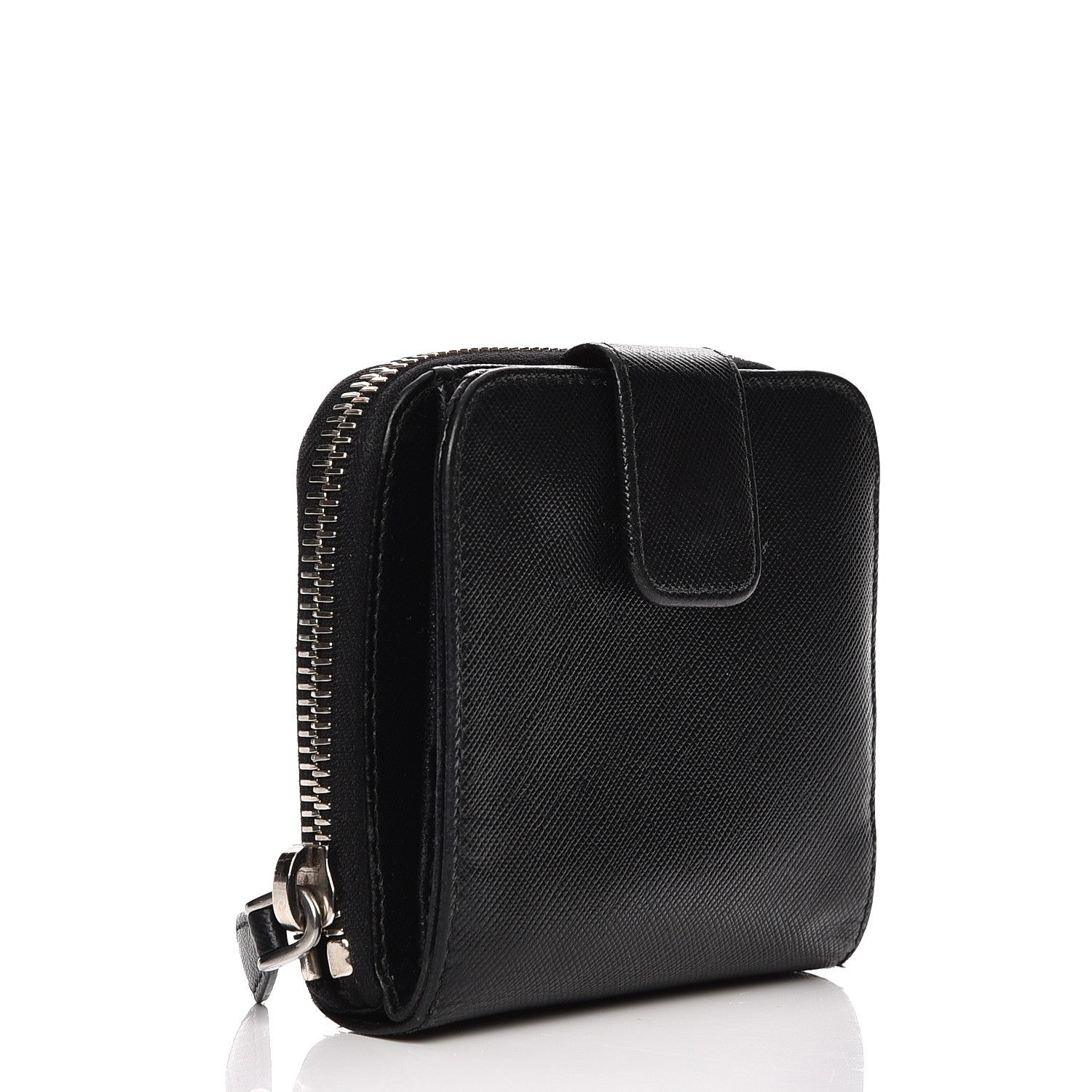 Prada Saffiano Metal Compact Zip Around Wallet Black 4 of 9