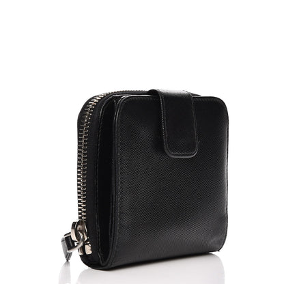 Prada Saffiano Metal Compact Zip Around Wallet Black 4 of 9