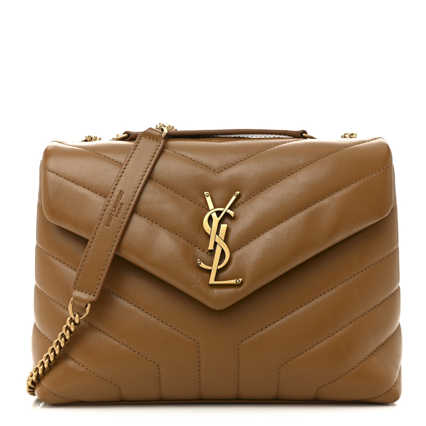 Calfskin Y Quilted Monogram Small Loulou Chain Satchel Dark Natural