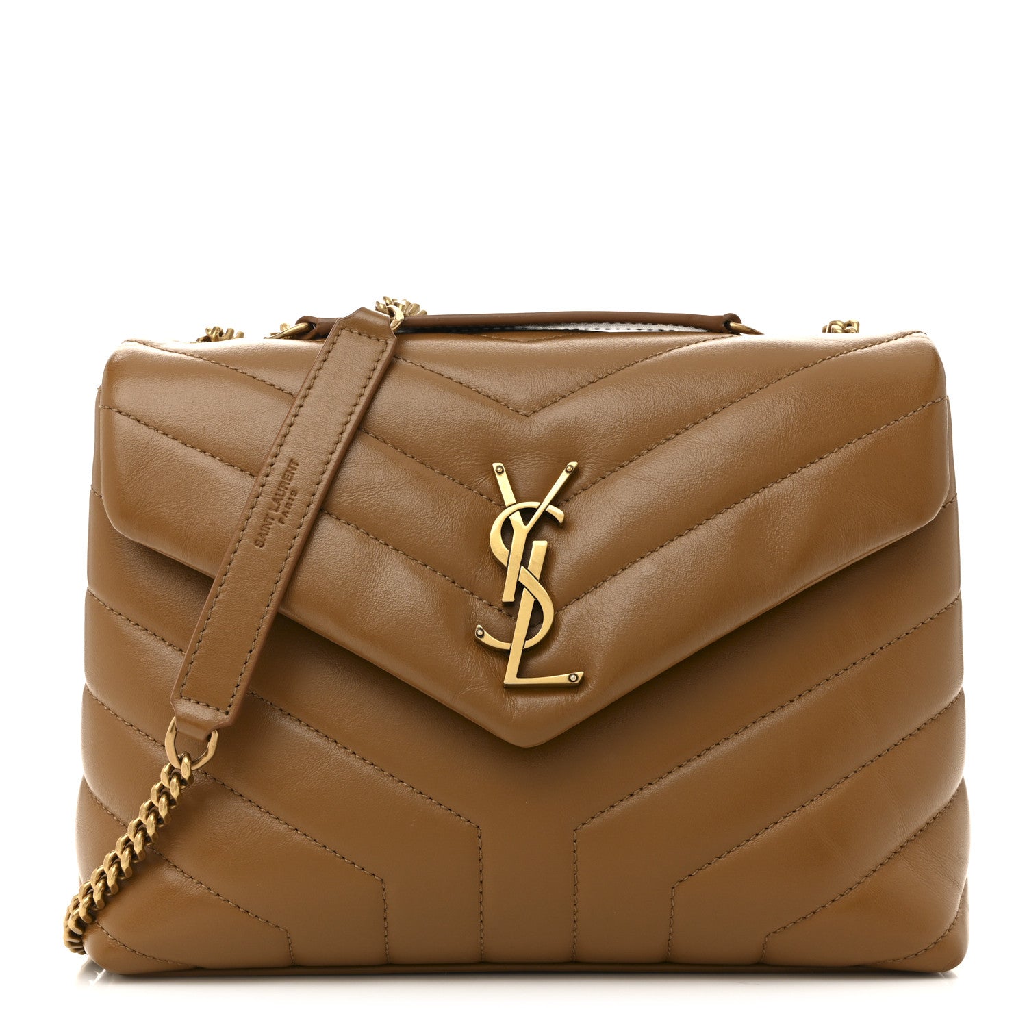 Saint Laurent Calfskin Y Quilted Monogram Small Loulou Chain Satchel Dark Natural 1 of 11
