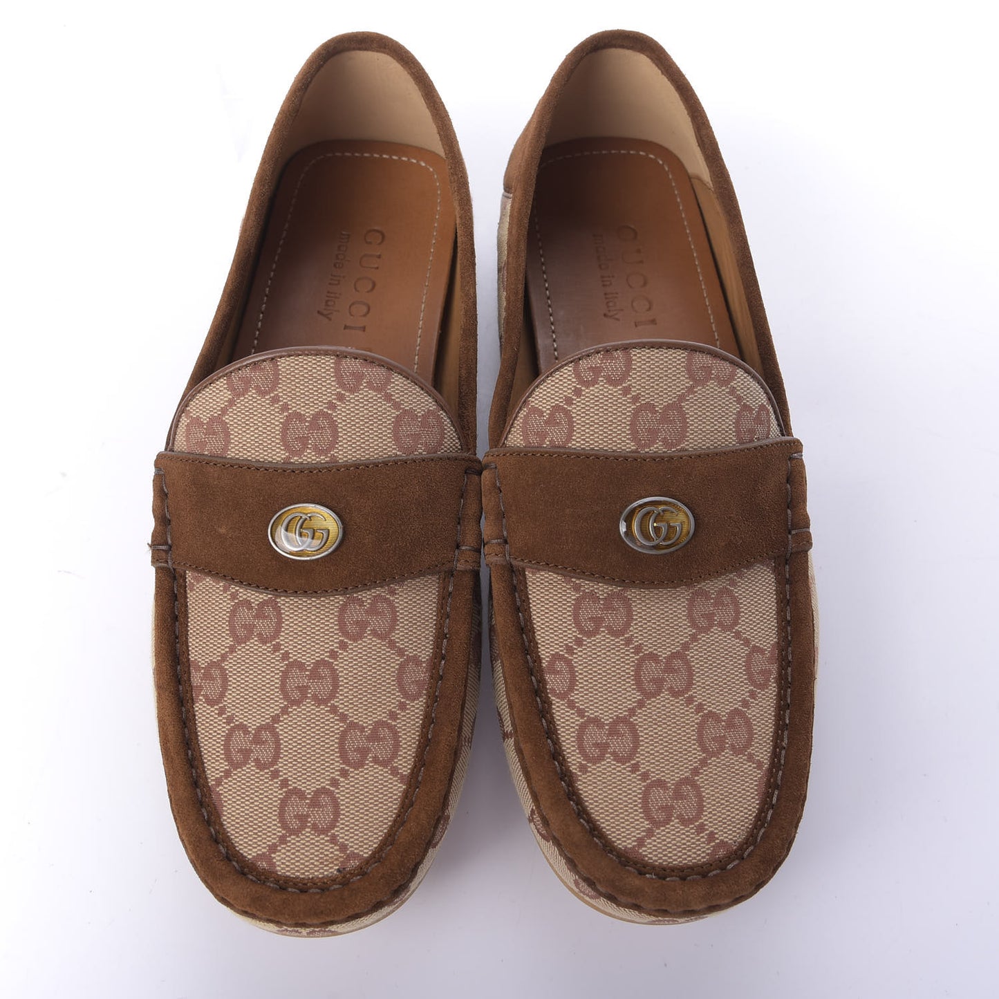 GG Monogram Suede Mens Driver Loafers 7 Beige Ruggine Cuir