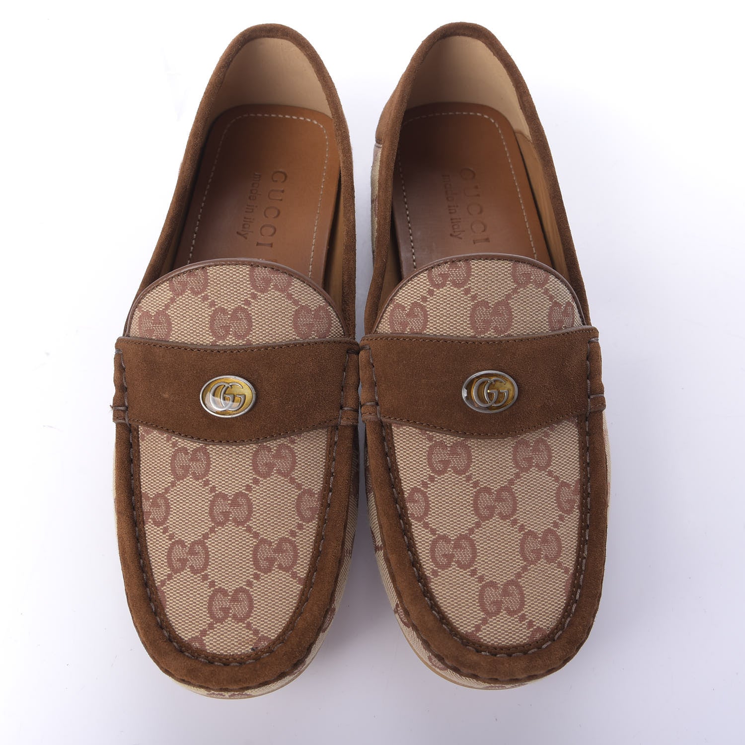 Gucci GG Monogram Suede Mens Driver Loafers 7 Beige Ruggine Cuir 6 of 12