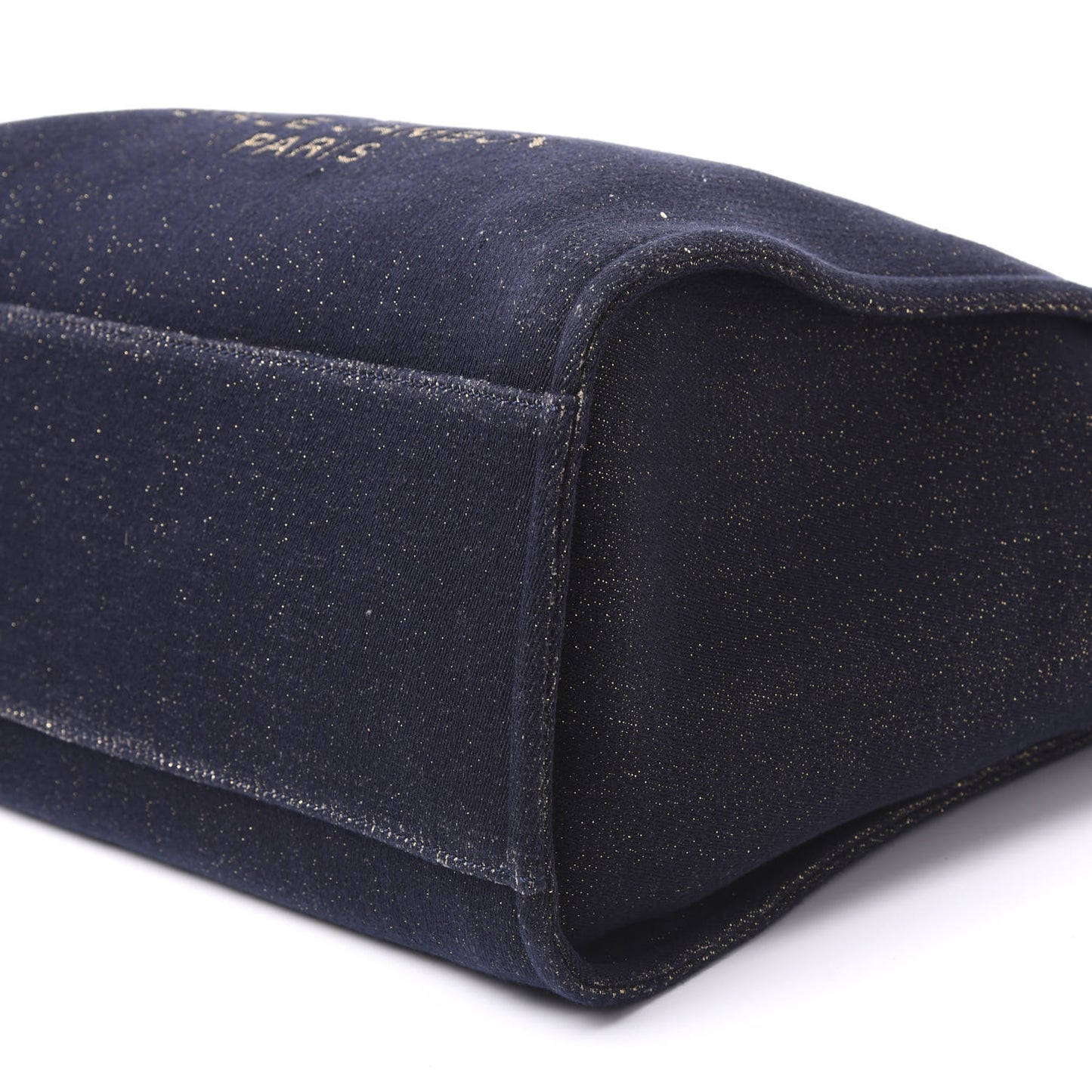 Lurex Canvas Medium Deauville Tote Navy Blue Gold