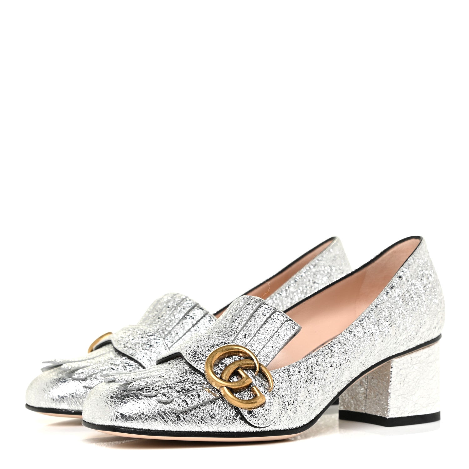 Gucci Galassia GG Marmont Fringe 50mm Loafer Pumps 36.5 Argento 3 of 11