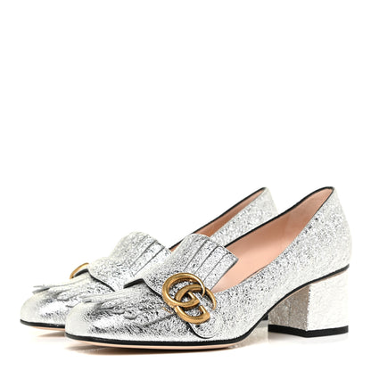 Gucci Galassia GG Marmont Fringe 50mm Loafer Pumps 36.5 Argento 3 of 11