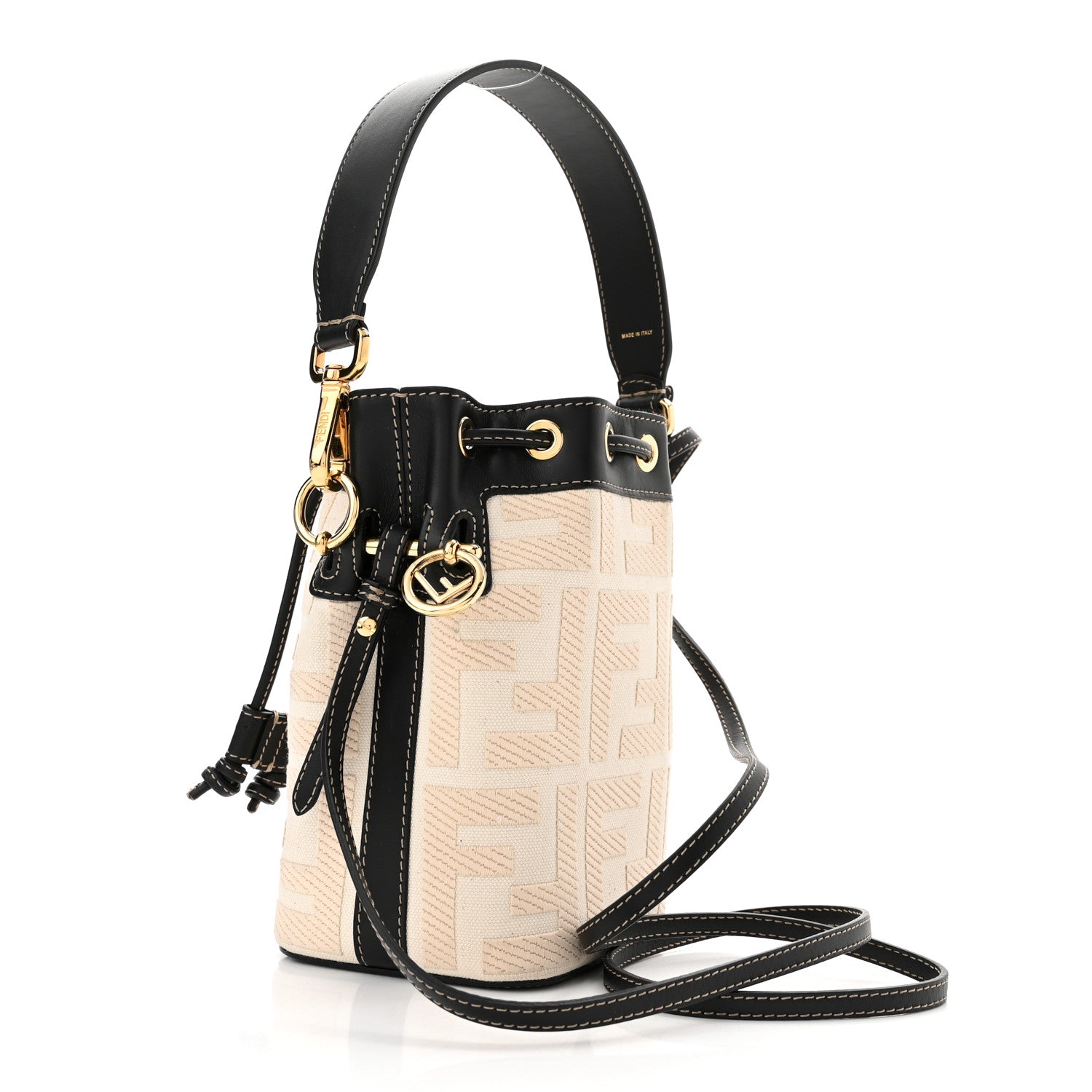 Fendi Canvas Vitello King F is Fendi FF Embroidered Mini Mon Tresor Bucket Bag Grezzo Black 3 of 10