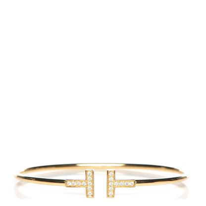 Tiffany 18K Yellow Gold Diamond T Wire Bracelet 1 of 5