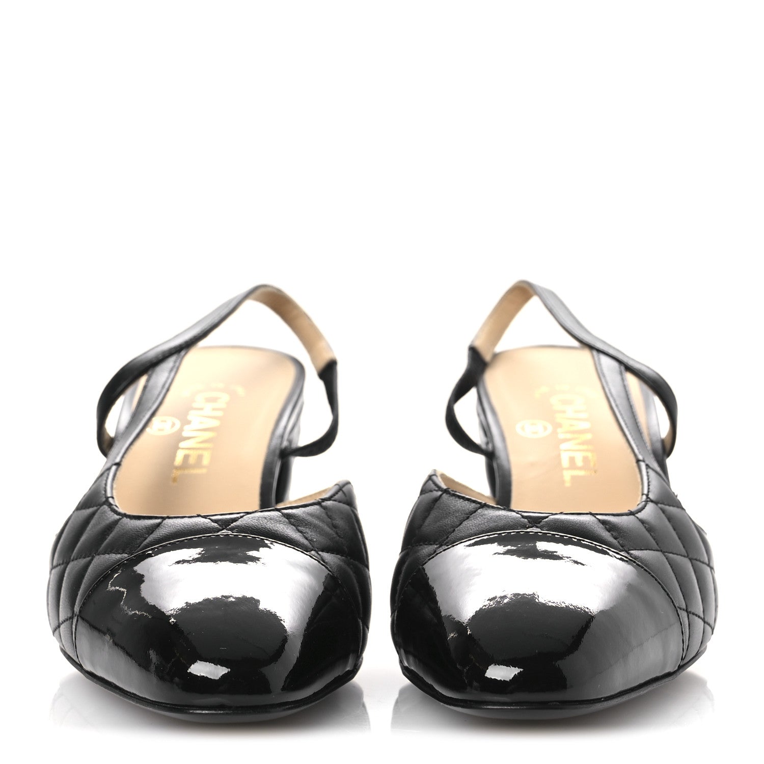 Chanel Lambskin Patent Calfskin Quilted Cap Toe CC Slingback Pumps 38 Black 3 of 11