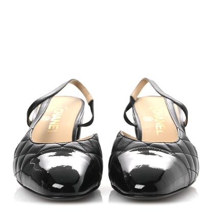 Chanel Lambskin Patent Calfskin Quilted Cap Toe CC Slingback Pumps 38 Black 3 of 11