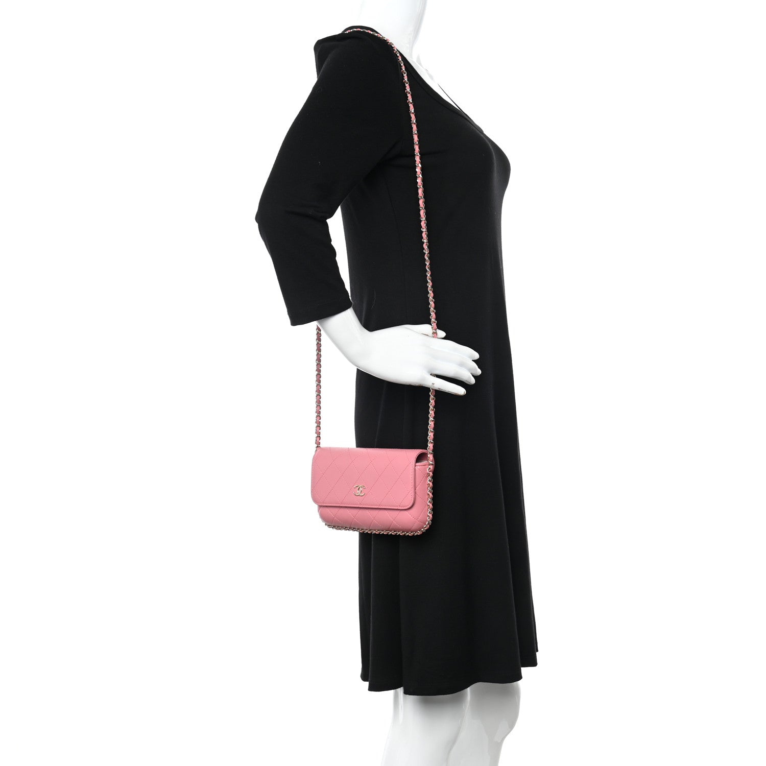 Chanel Calfskin Diamond Stitched Chain Around Flap Phone Holder Dark Pink 2 of 11