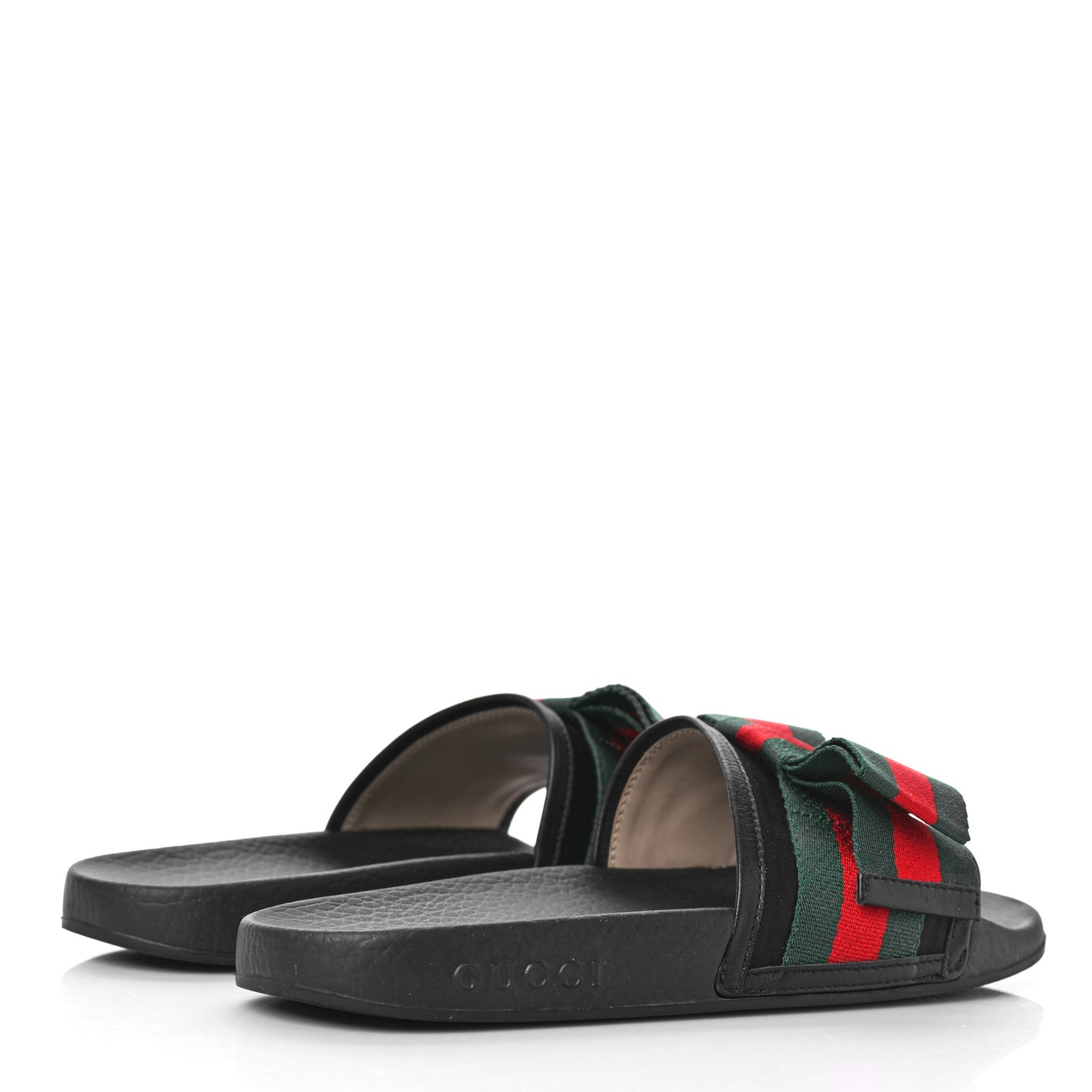 Satin Web Bow Slide Sandals 37 Black