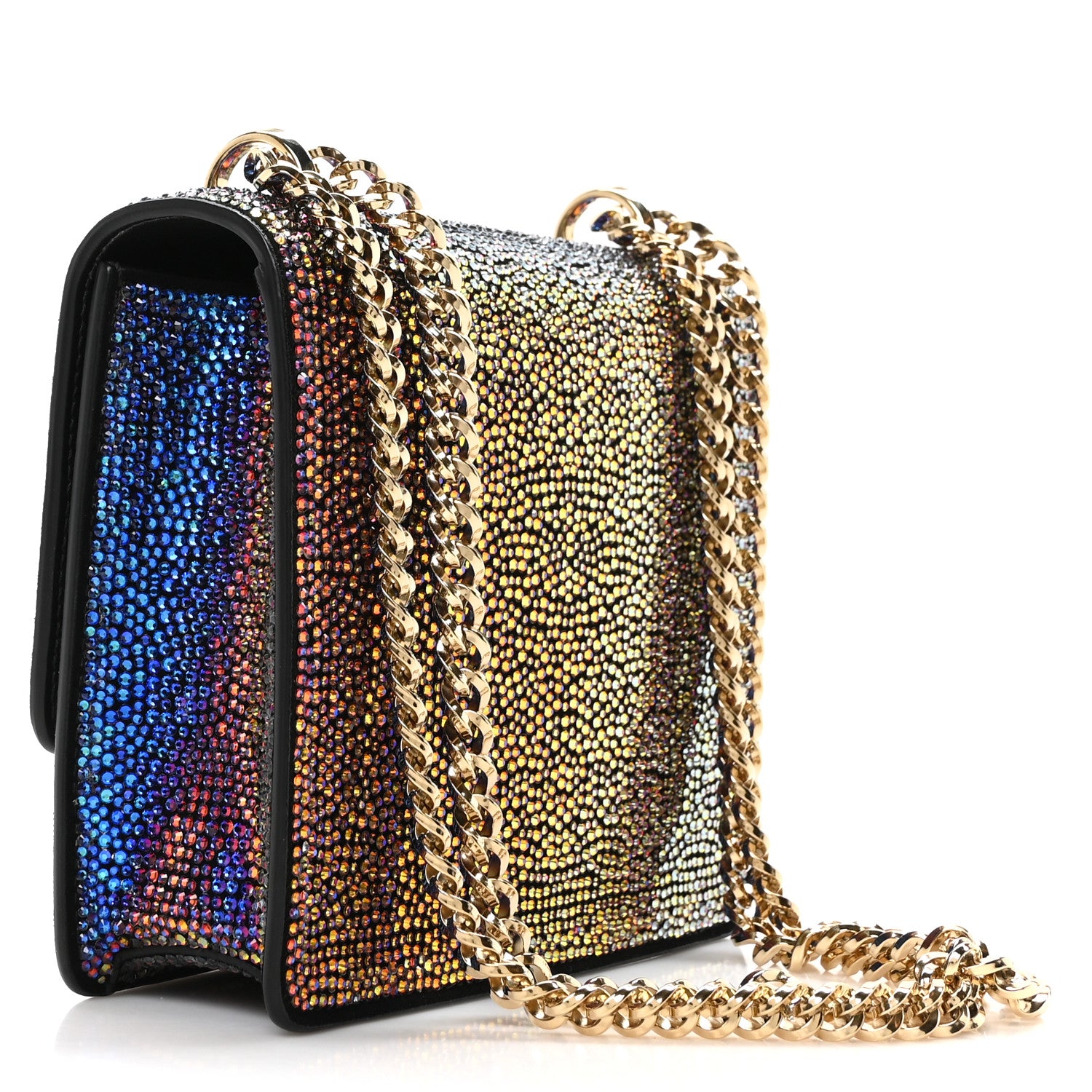 Jimmy Choo Suede Crystal Varenne Chain Shoulder Bag Black Ultraviolet 3 of 10