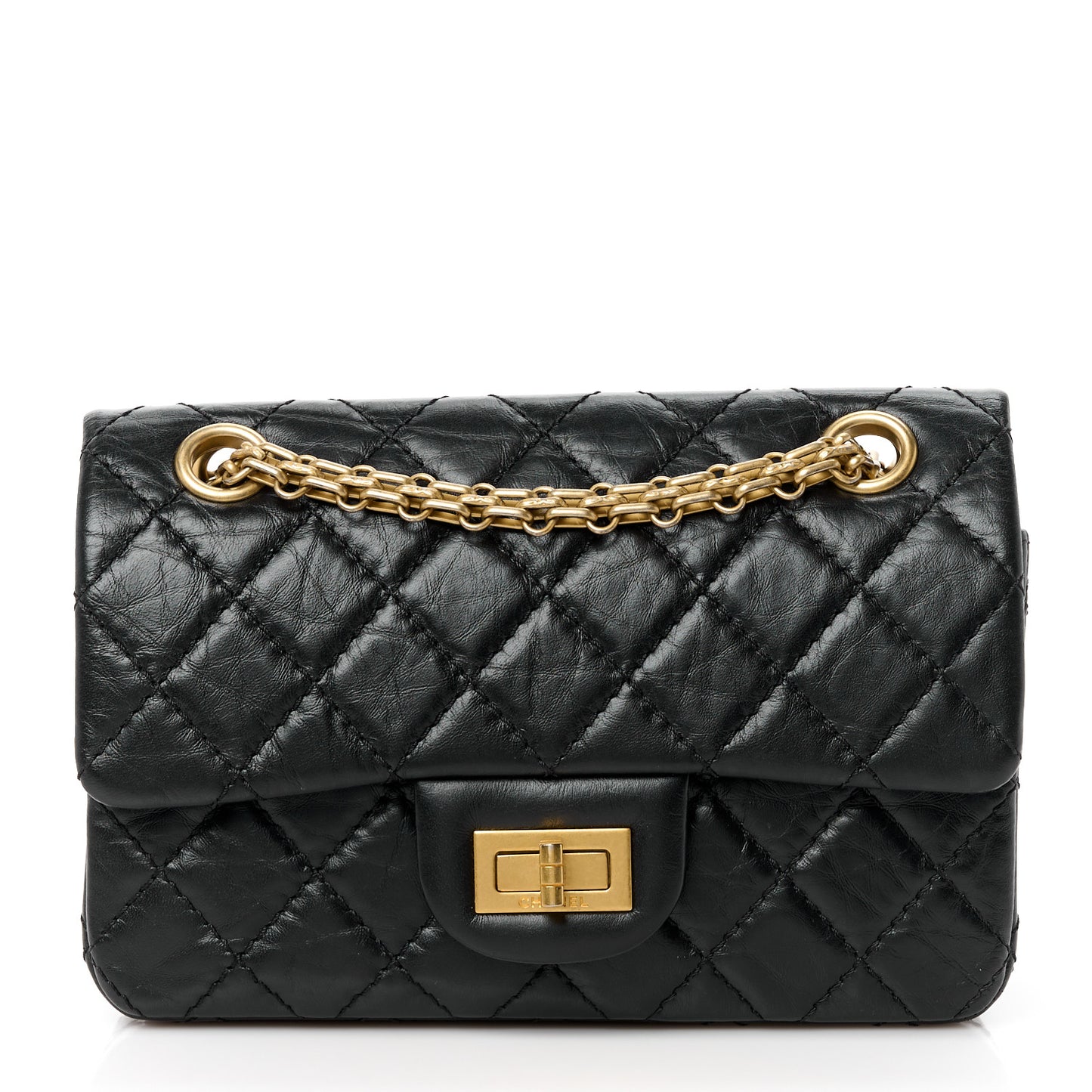 Aged Calfskin Quilted 2.55 Reissue Mini Flap Black