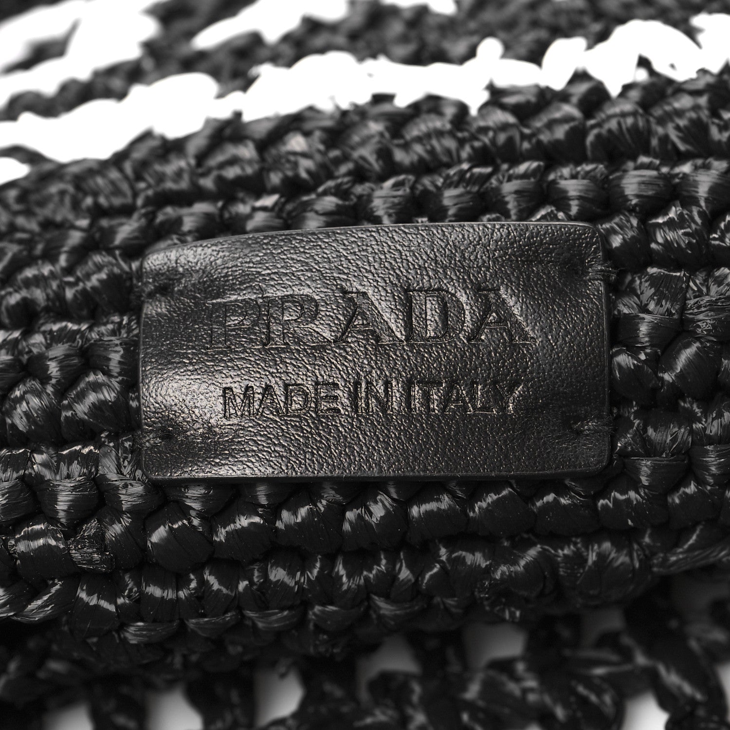 Prada Yarn Raffia Effect Crochet Logo Embroidered Shopping Tote Bag Black 6 of 9