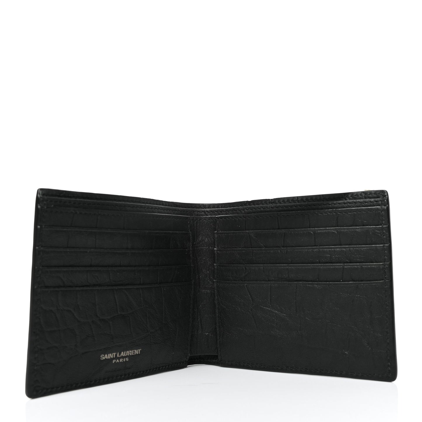 Calfskin Crocodile Embossed Monogram Bifold Wallet Black