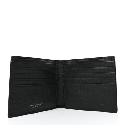 Saint Laurent Calfskin Crocodile Embossed Monogram Bifold Wallet Black 5 of 7