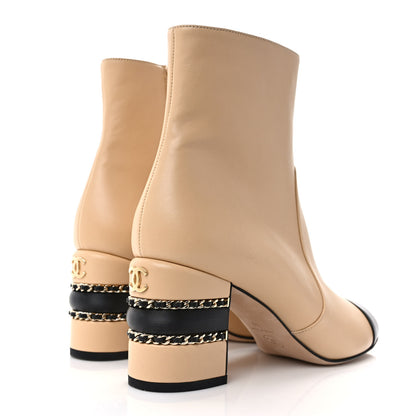 Chanel Lambskin Double Stack Chain Cap Toe Boots 39 Beige Black 4 of 8
