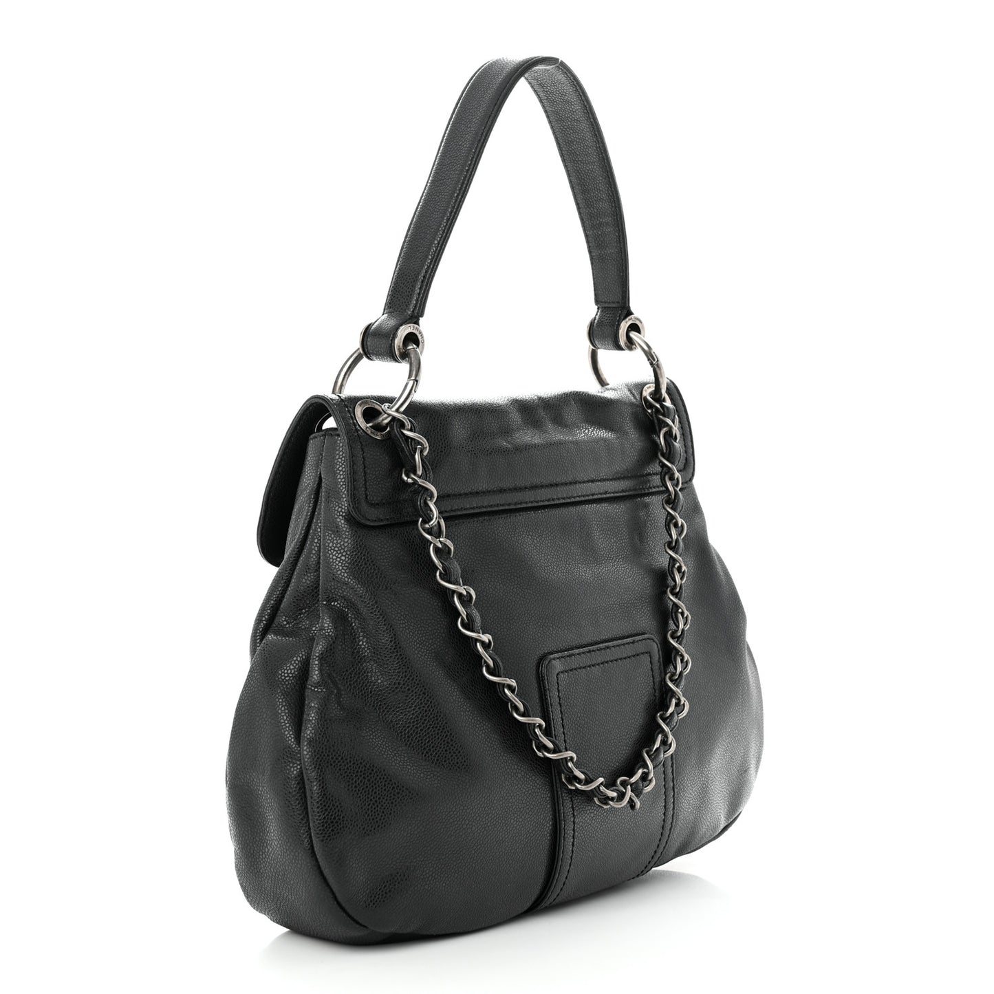 Glazed Caviar Coco Rider Flap Hobo Dark Grey