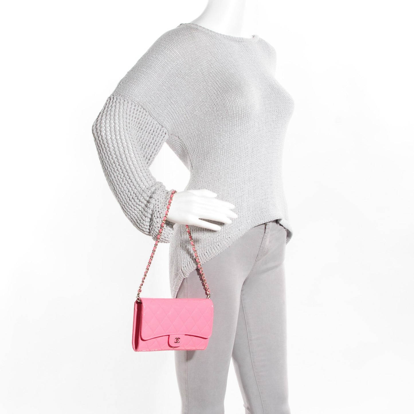 Patent Quilted Clutch With Removable Chain Light Pink
