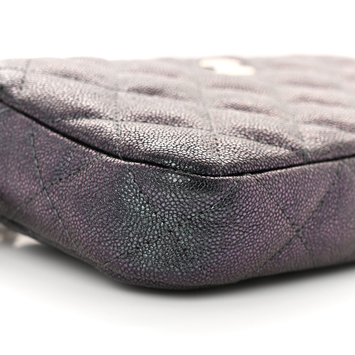 Iridescent Caviar Quilted Small Clutch With Chain Black