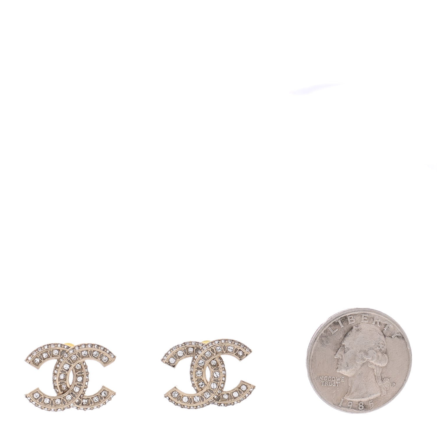 Chanel Crystal Timeless CC Earrings Light Gold 2 of 4
