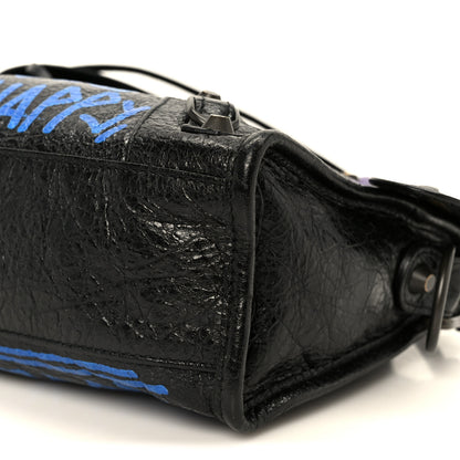 Balenciaga Agneau Arena Graffiti All Over Classic Hardware Mini City Black Bleu Violet 10 of 11