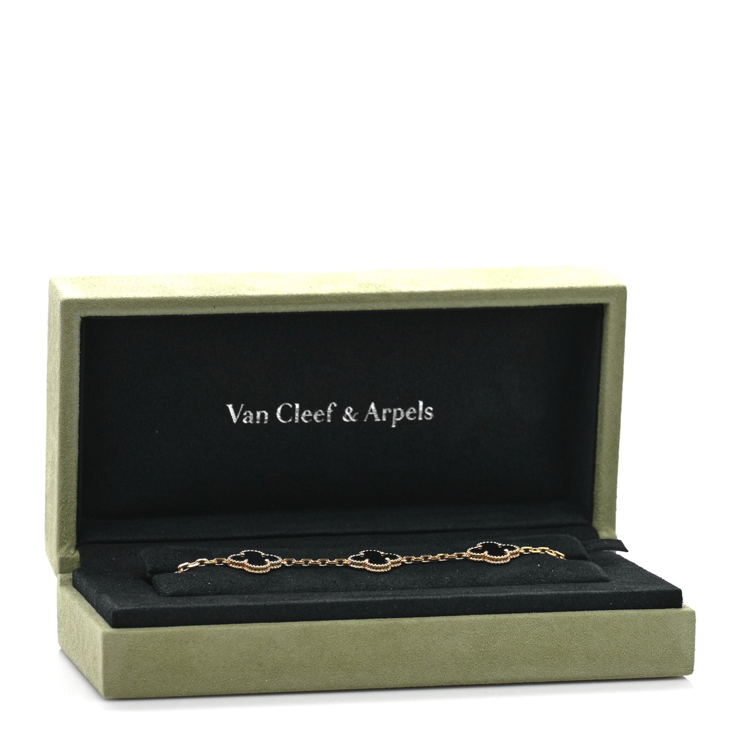 18K Yellow Gold Black Onyx 5 Motifs Vintage Alhambra Bracelet