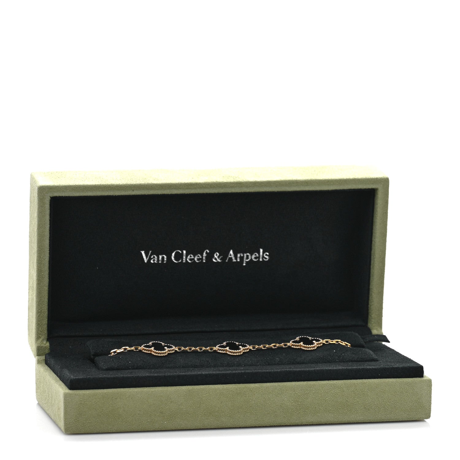 Van Cleef & Arpels 18K Yellow Gold Black Onyx 5 Motifs Vintage Alhambra Bracelet 4 of 4