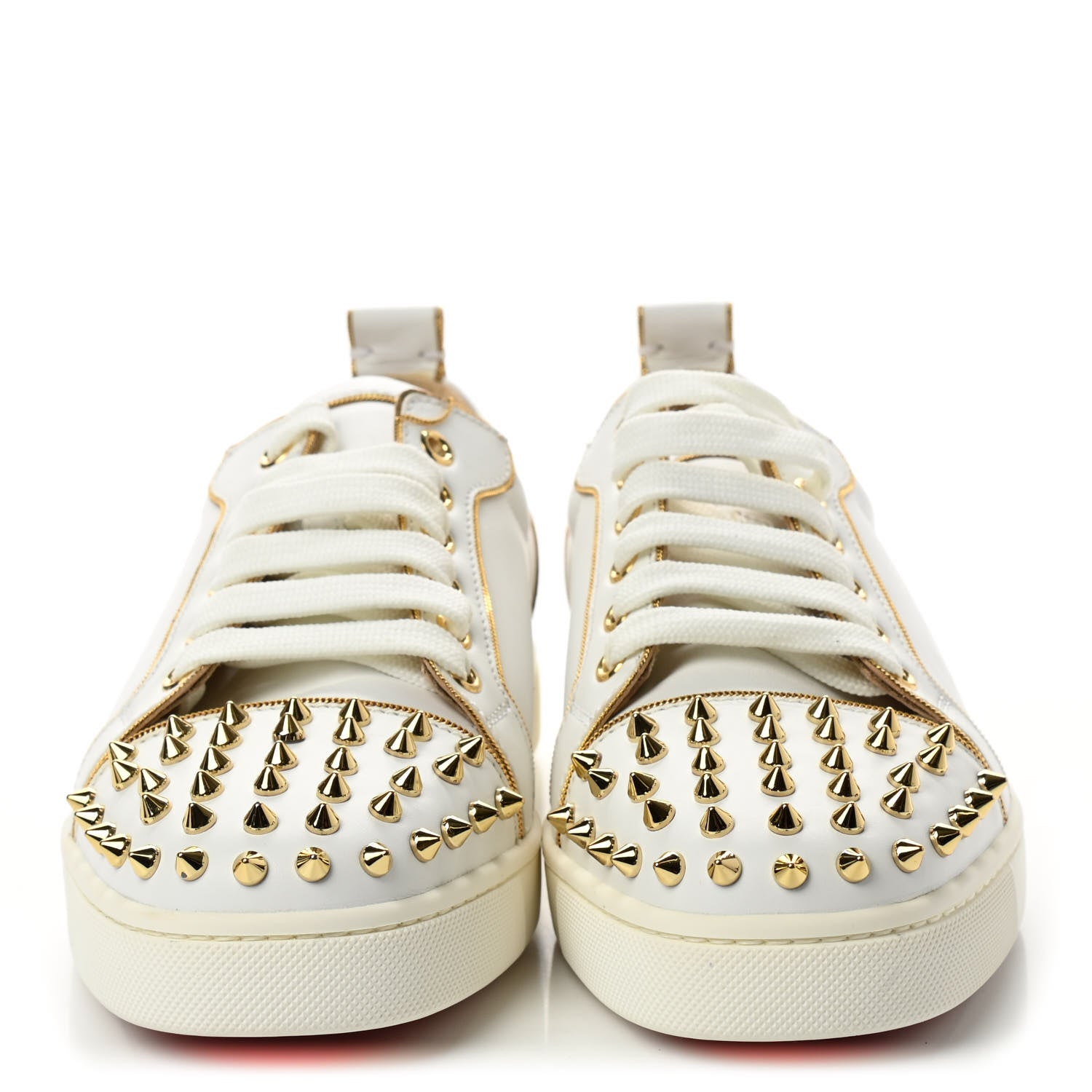 Christian Louboutin Nappa Spikes Womens Vieira Flat Sneakers 39.5 White Gold 2 of 7