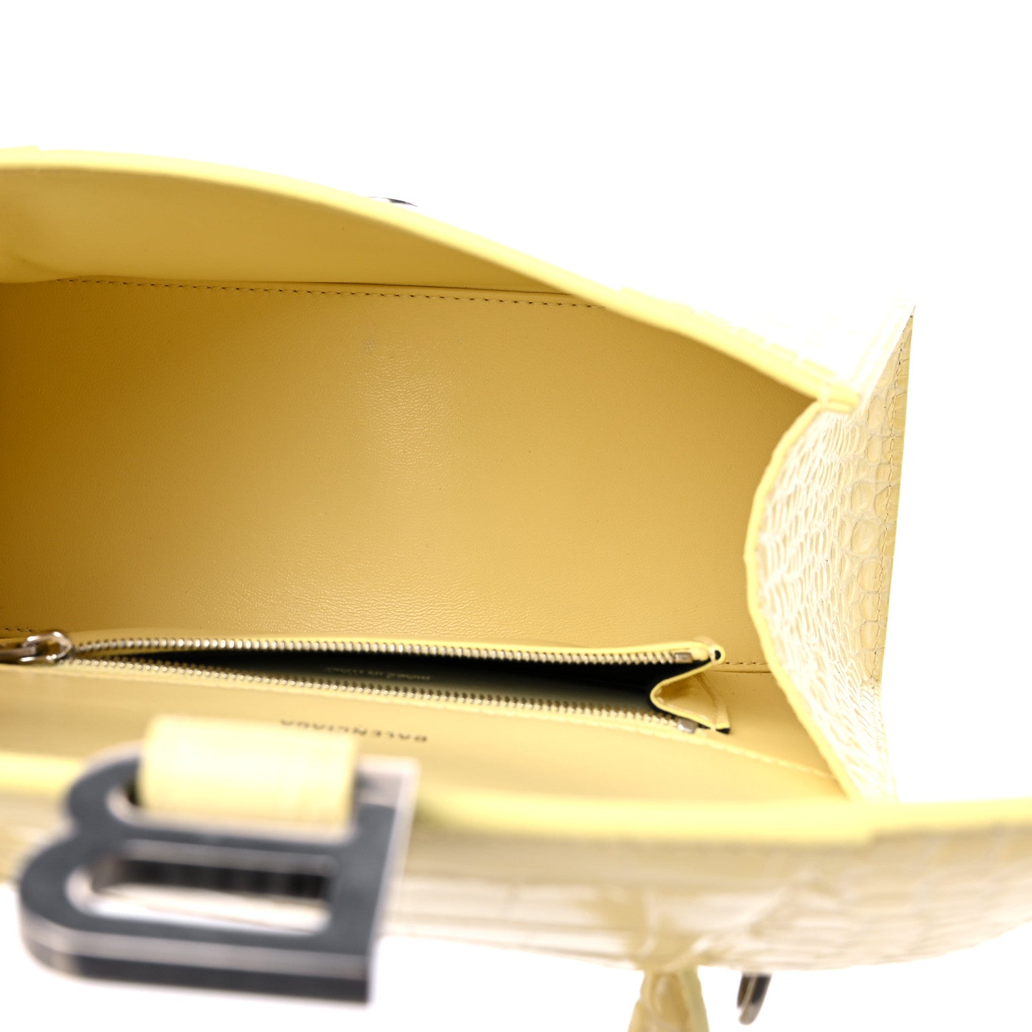 Balenciaga Calfskin Crocodile Embossed Small Hourglass Top Handle Bag Pale Yellow 5 of 10