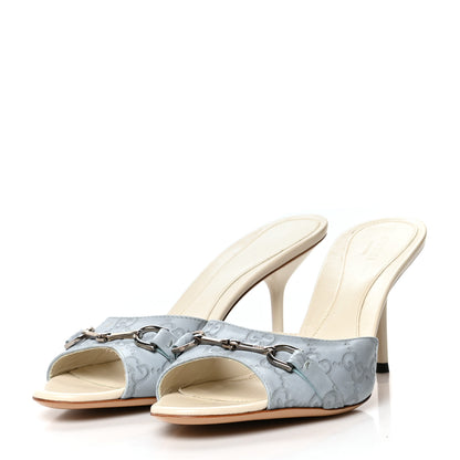 Gucci Guccissima Horsebit Mid Heel Slides 38.5 Light Blue 3 of 9