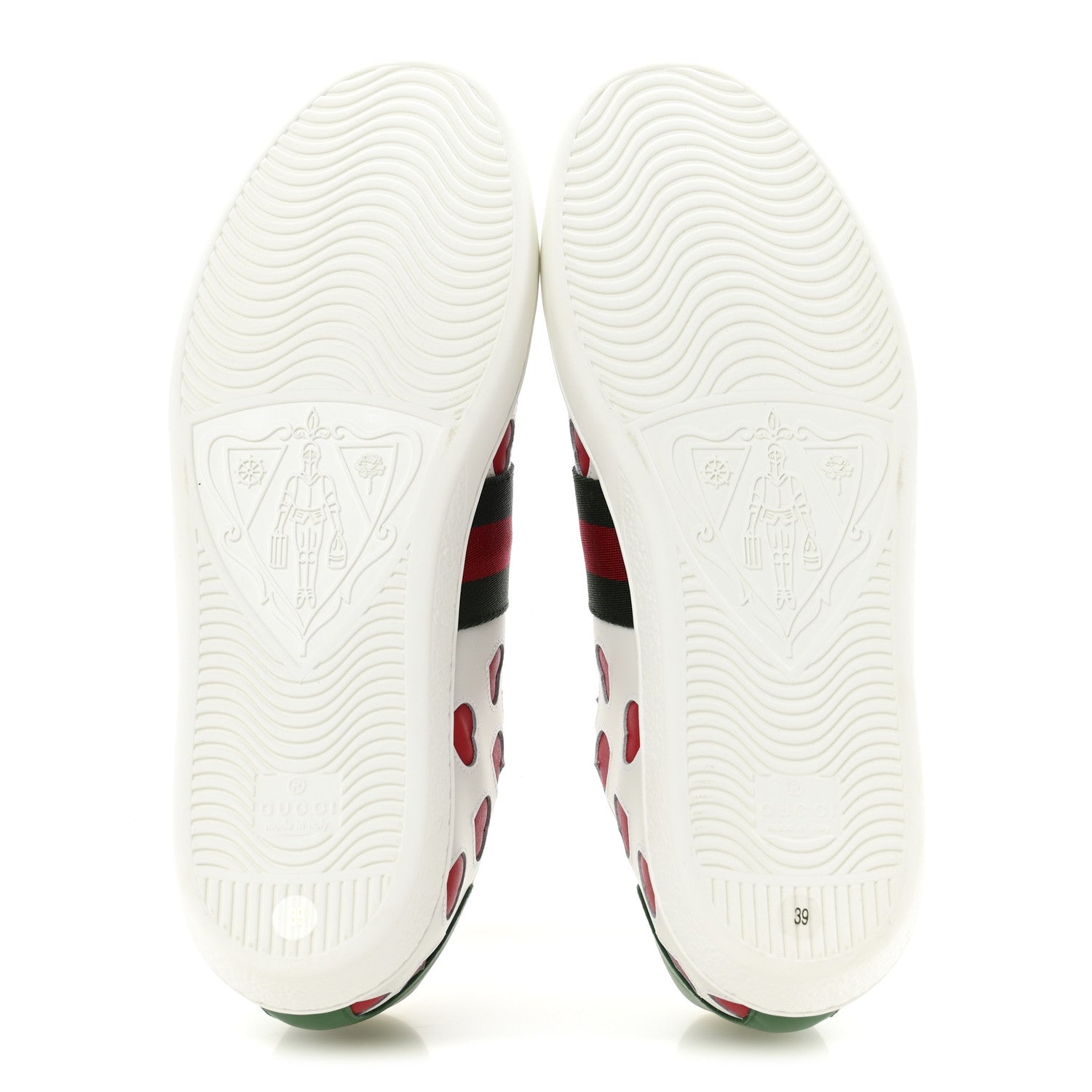Gucci Calfskin Miro Soft Web Heart Cut Out Womens Ace Sneakers 39 White Light Hibiscus Red New Shamarock 6 of 10