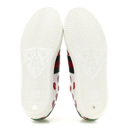 Gucci Calfskin Miro Soft Web Heart Cut Out Womens Ace Sneakers 39 White Light Hibiscus Red New Shamarock 6 of 10
