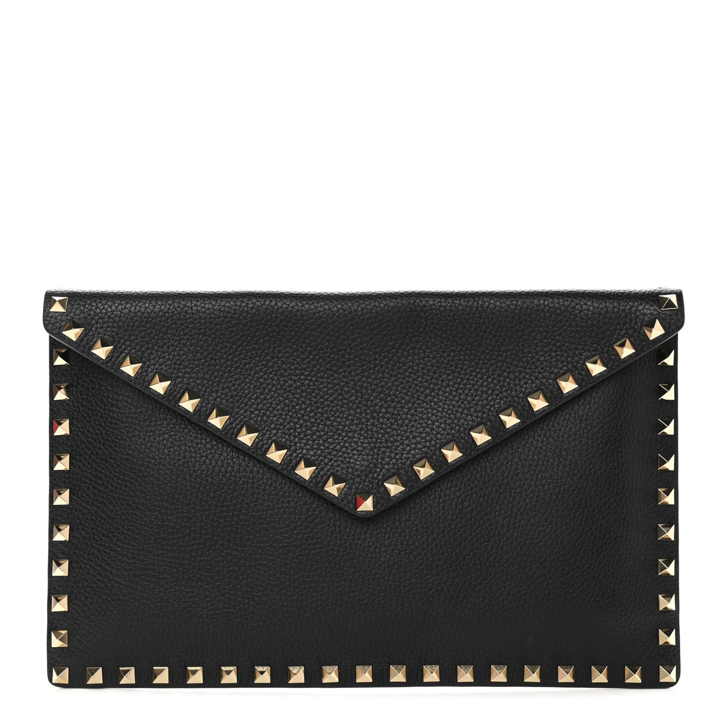 Pebbled Calfskin Large Rockstud Envelope Clutch Black