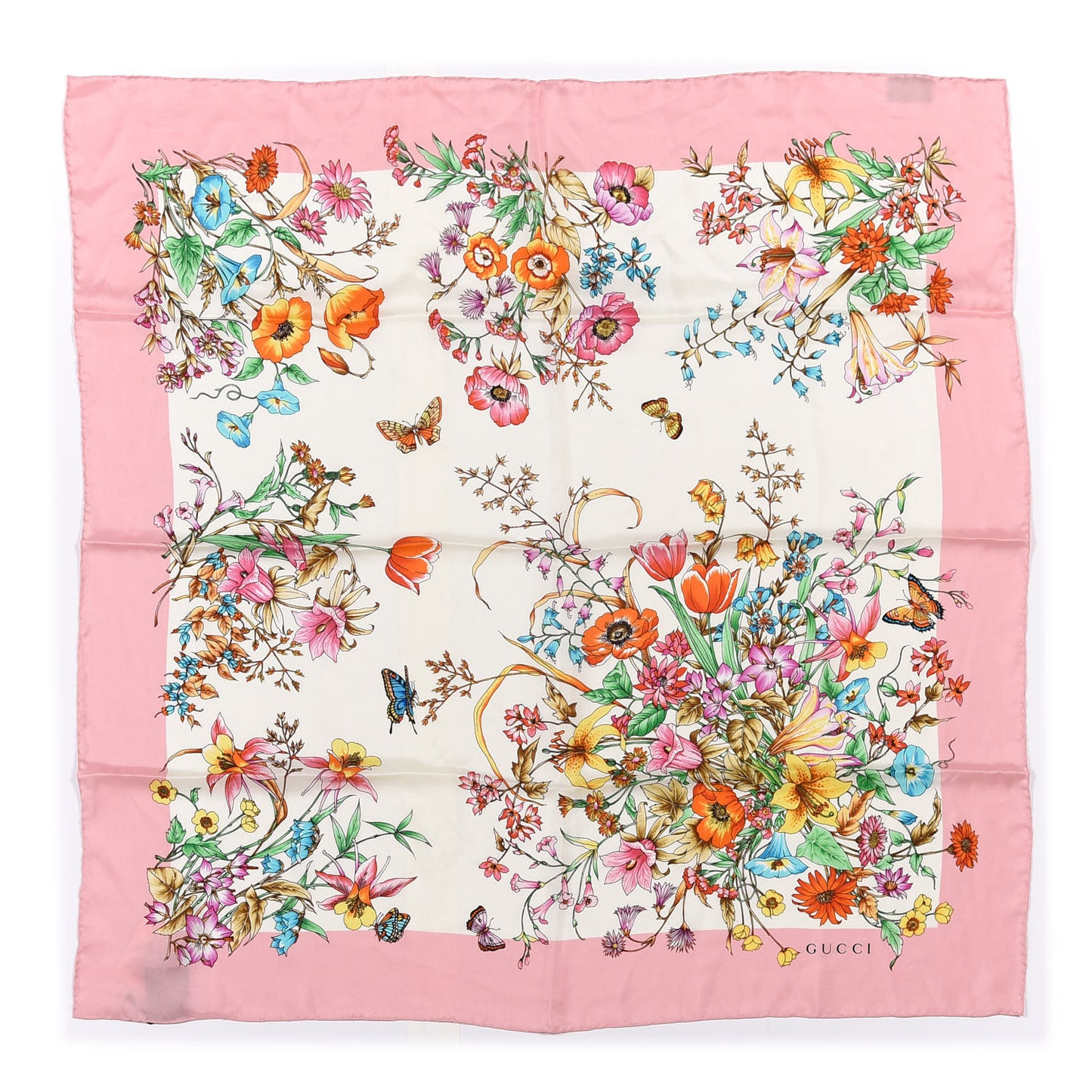 Silk Twill Eighties Bouquet Square Scarf Pink Ivory
