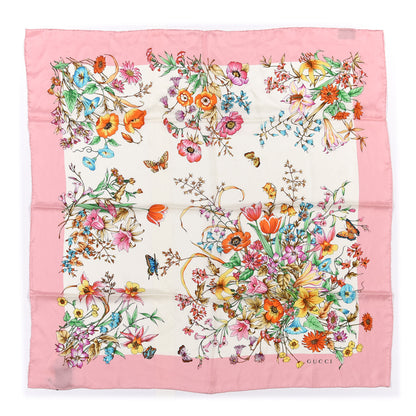 Gucci Silk Twill Eighties Bouquet Square Scarf Pink Ivory 1 of 4