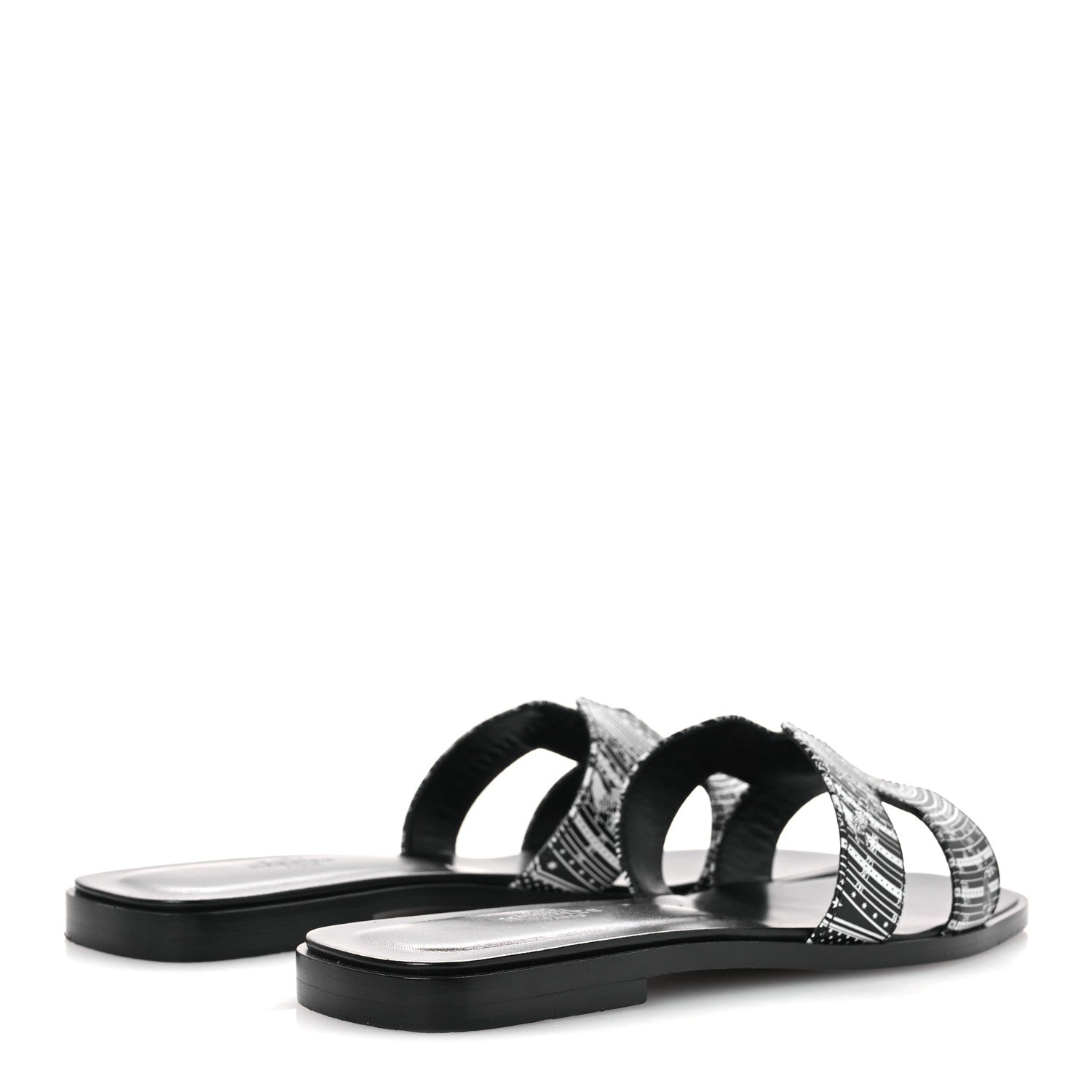 Hermes Calfskin Astrologie Bandana Oran Sandals 38 Black White 6 of 12