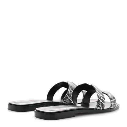 Hermes Calfskin Astrologie Bandana Oran Sandals 38 Black White 6 of 12