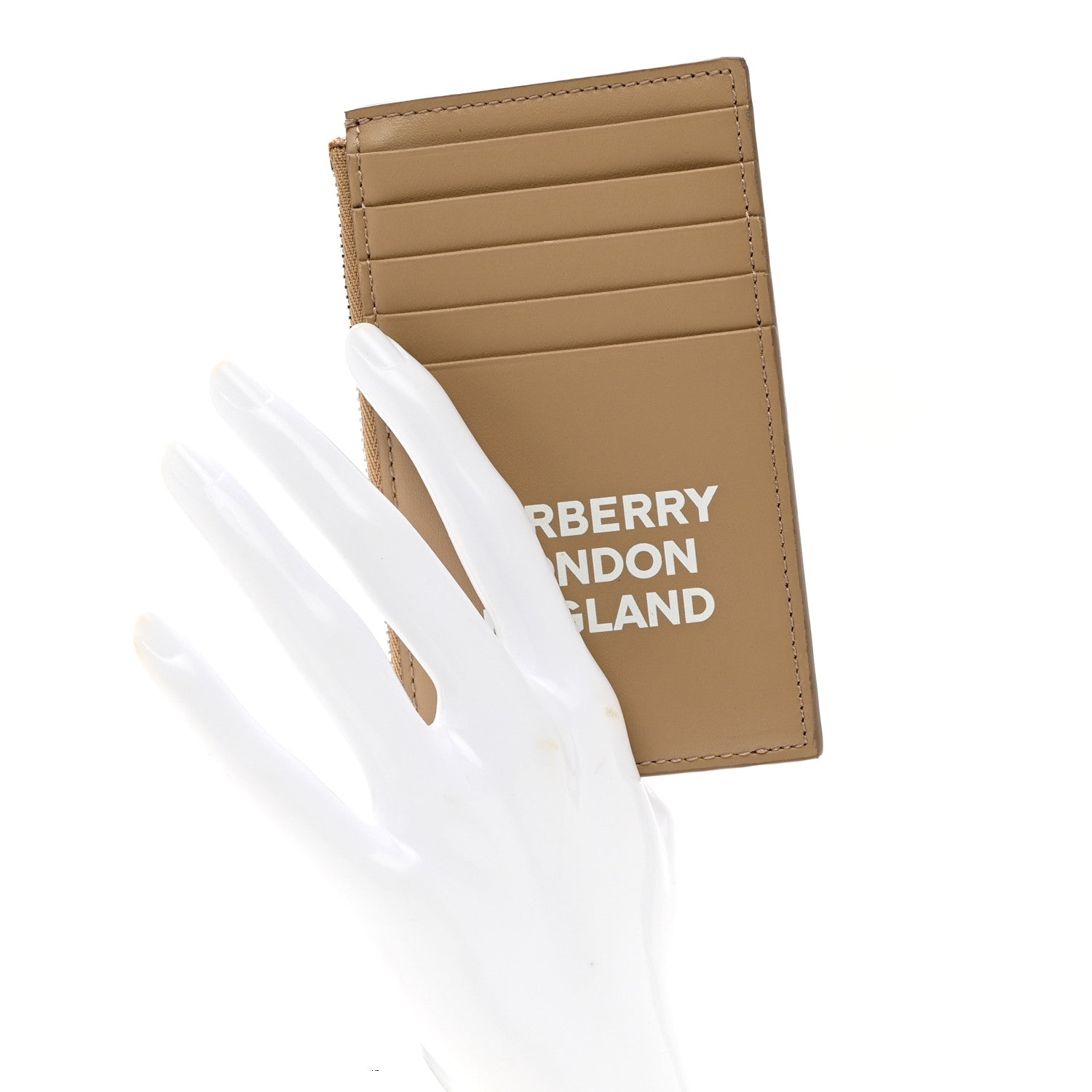Burberry Calfskin London England Print Logo Card Holder Beige 2 of 6