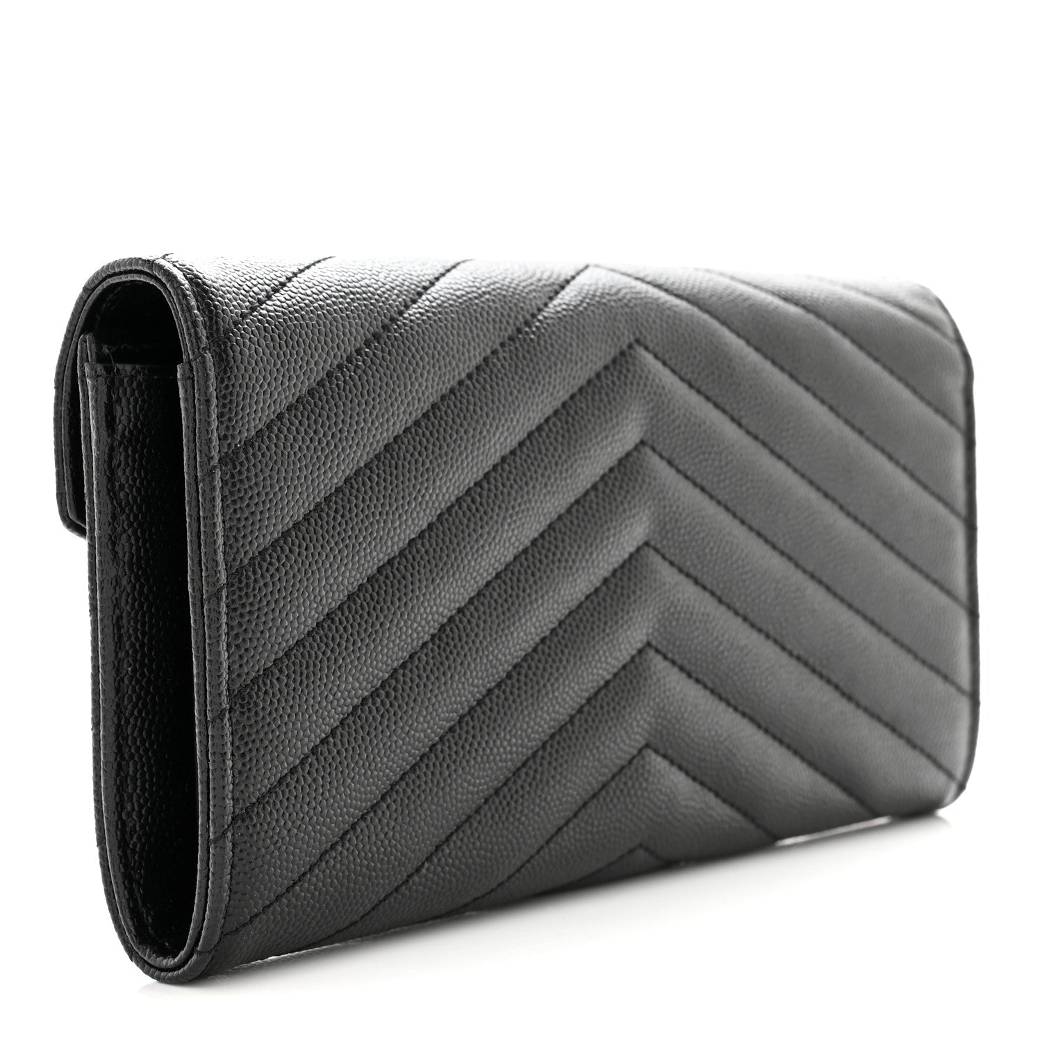 Saint Laurent Grain De Poudre Matelasse Chevron Monogram Flap Wallet Black 3 of 7