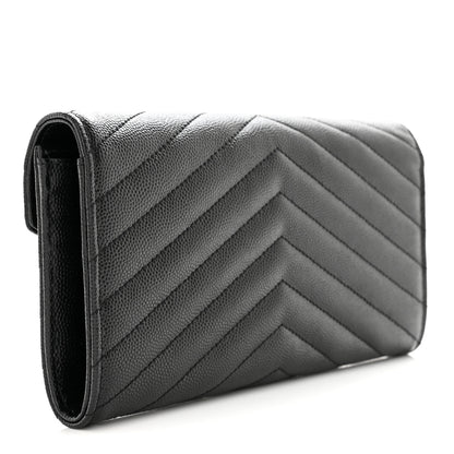 Saint Laurent Grain De Poudre Matelasse Chevron Monogram Flap Wallet Black 3 of 7