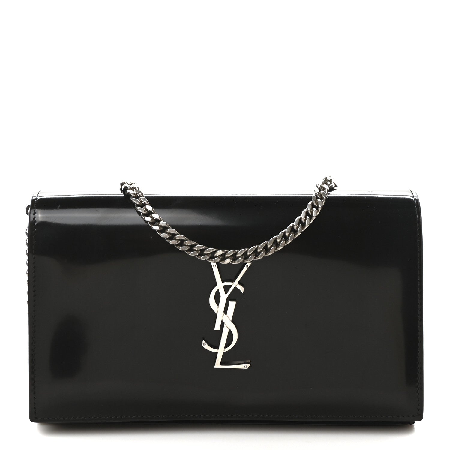 Saint Laurent Patent Calfskin Monogram Kate Wallet On Chain Black 1 of 9