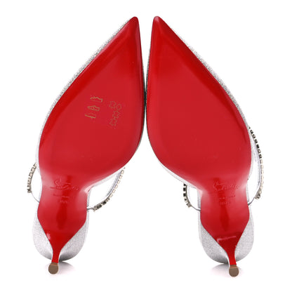 Christian Louboutin Calfskin Glitter Crystal Planet Queen 70 Mule Silver 4 of 7