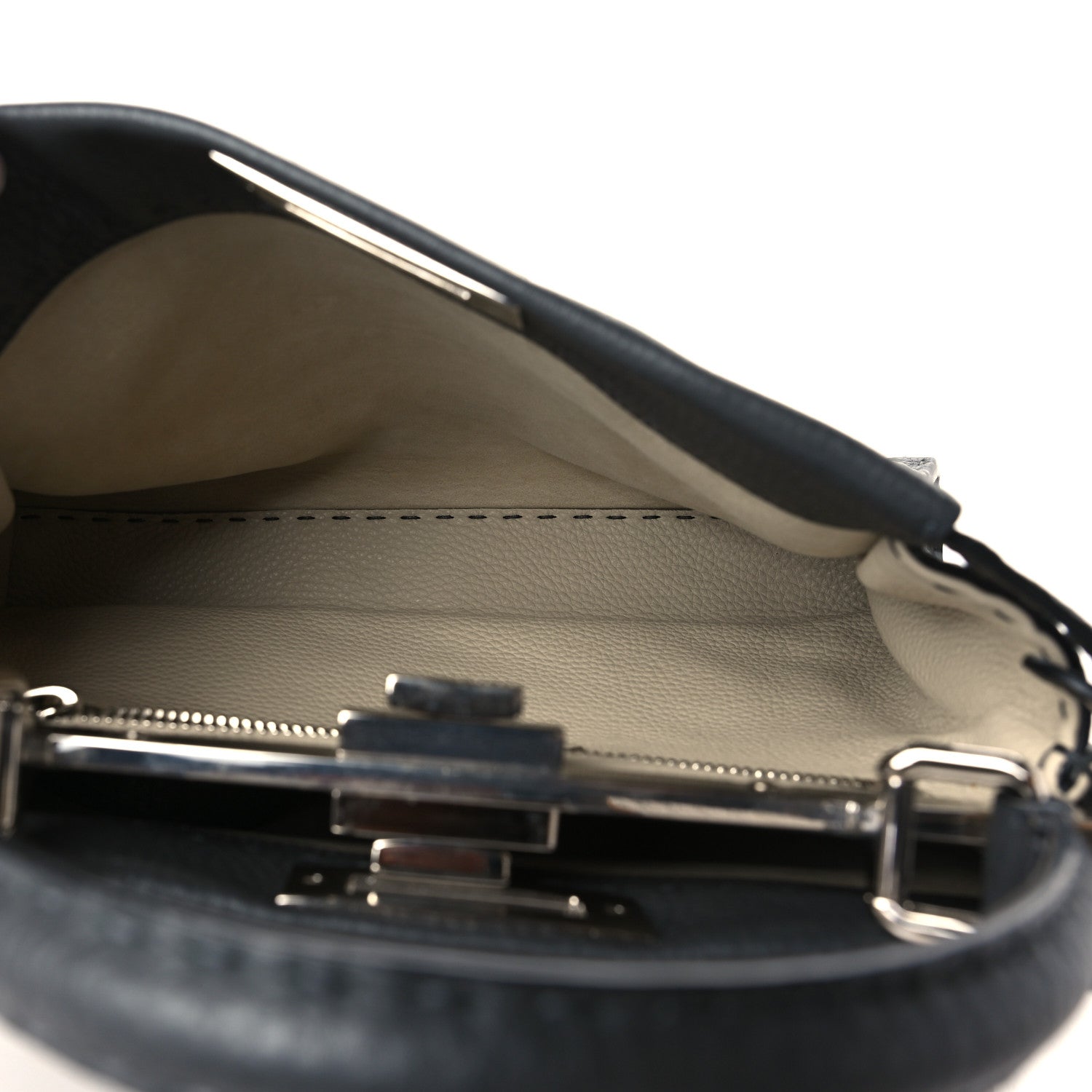 Fendi Cuoio Romano Selleria Bi-Color Medium Peekaboo Iconic Satchel Asfalto Latte 5 of 9