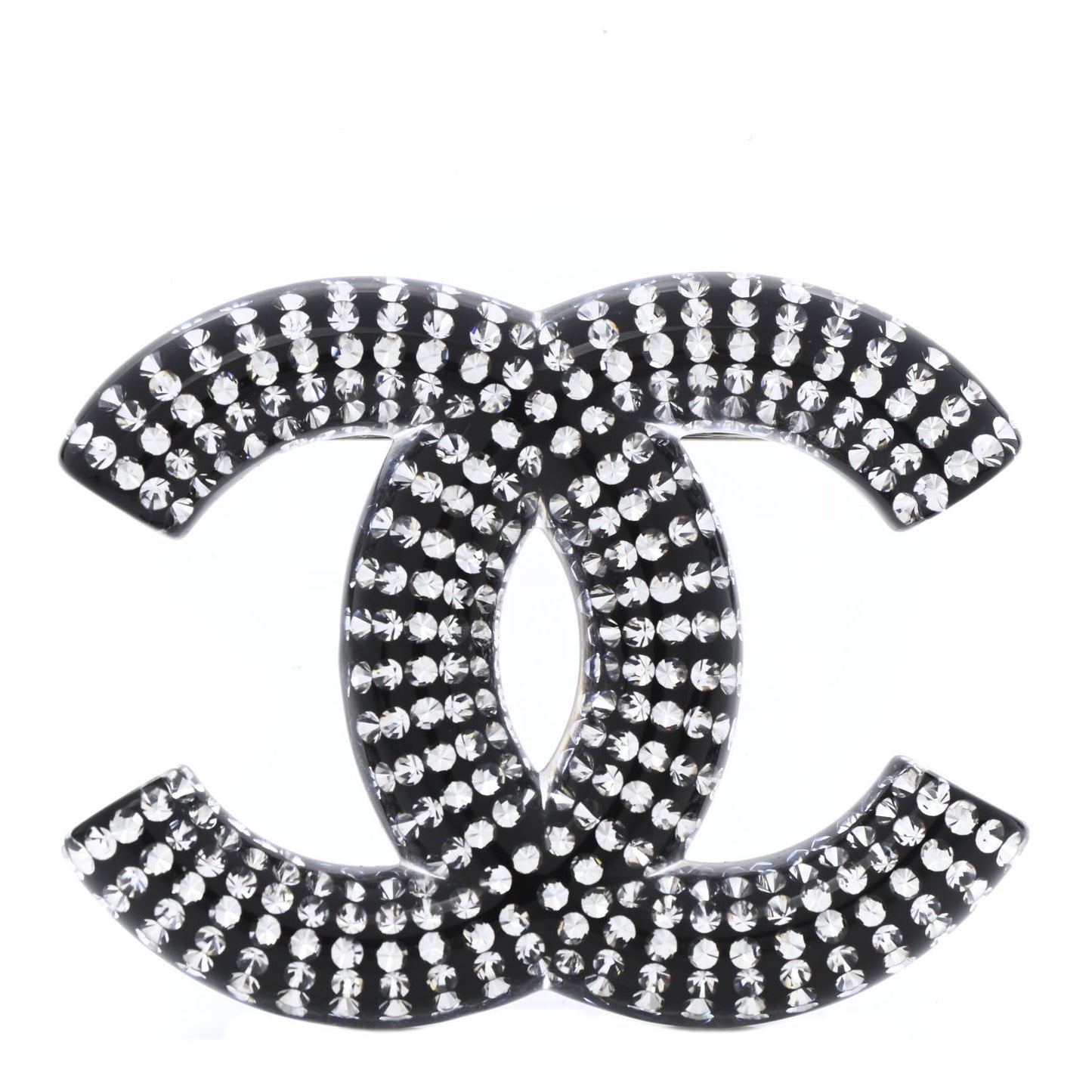 Resin Crystal CC Brooch Silver Black