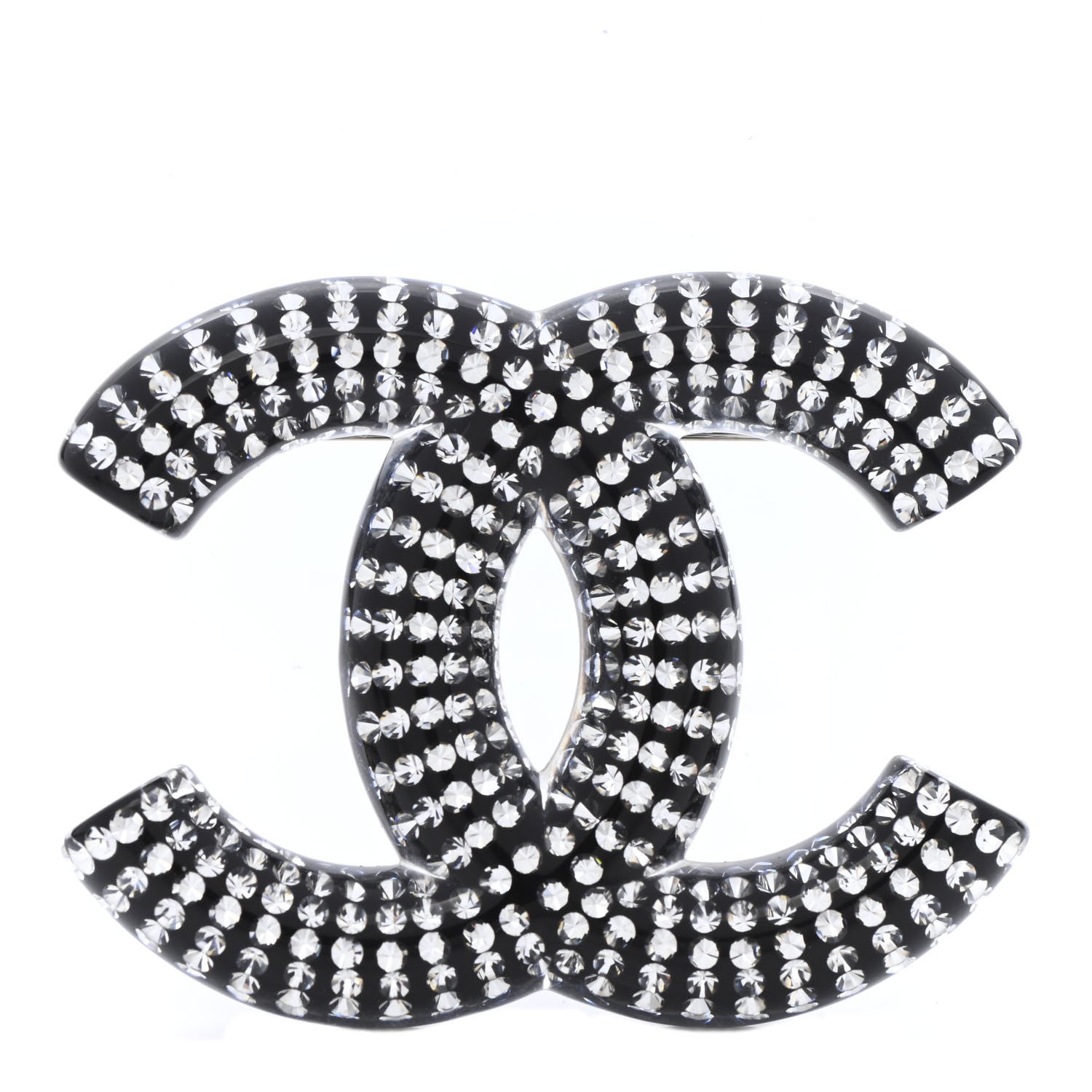 Chanel Resin Crystal CC Brooch Silver Black 1 of 4
