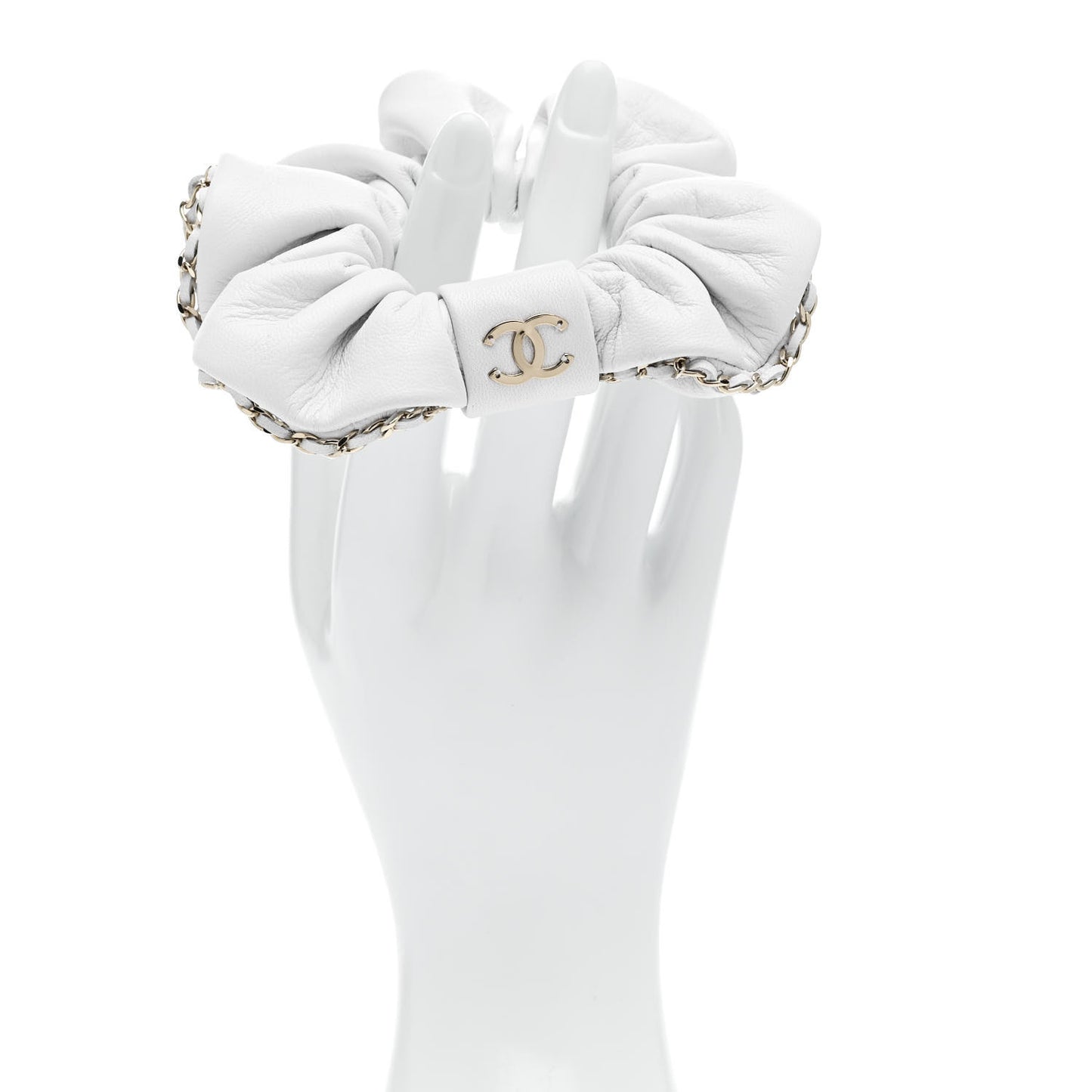 Lambskin Chain CC Hair Scrunchie White